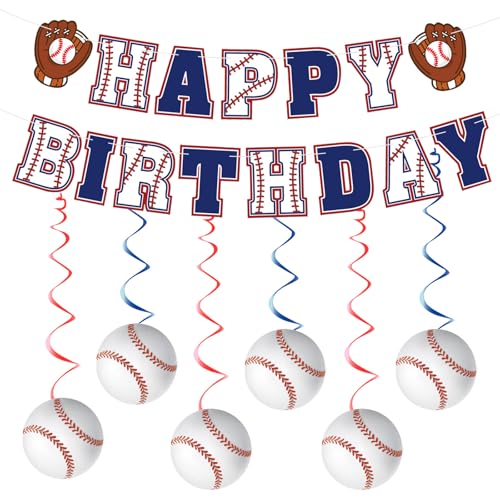 Baseball Birthday Decorations Include Happy Birthday Banner Garland 6PCS Hanging Swirls Baseball Party Decorations Sport Birthday Party Supplies for Boys Kids Teens Adults Sports Event Game Day Decor