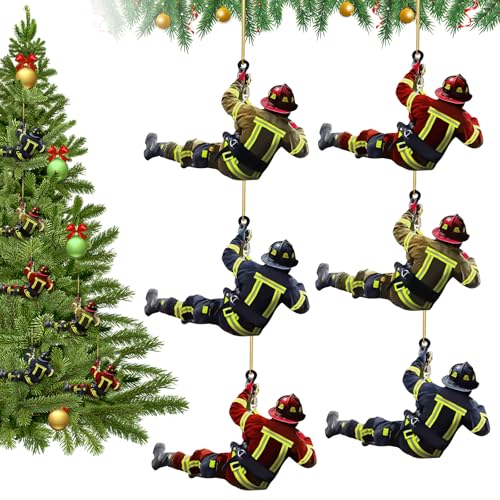 6 Stück Weihnachtsbaum Feuerwehrmann Acryl Ornamente,Feuerwehrmann...