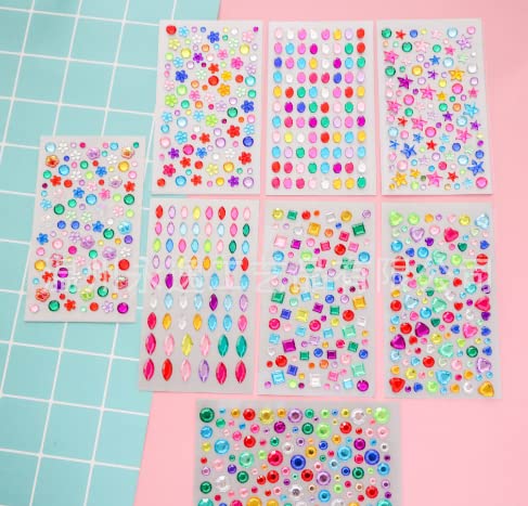 Gem Stickers 8 Self-Adhesive Jewel Crystal Stickers for DIY Crafts & Decoration, Multicolor, Various Shapes