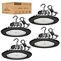 UFO LED High Bay Light 300W 4Pack, High Bay LED Lights 45,000LM(1250W MH/HPS Eqv.) Dimmable High Bay 6' Cable with Plug, Hanging Hook, Safe Rope, ETL Listed High Bay for Warehouse Factory Barn Shop