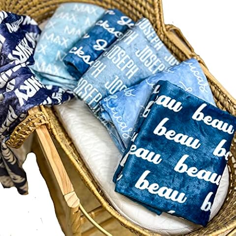 Girls Love A Monogram Ships Next Day - Blue Personalized Adult Name Blankets for Boys with Name - Printed in America - Adult Queen Name Blanket - Personalized Custom Queen Size Blanket Cover