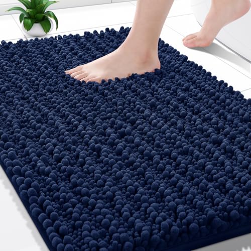 Yimobra Bathroom Rugs Non Slip Washable - Ultra Soft Absorbent Chenille Bath Mat, Quick Dry Shaggy Floor Carpet for Tub Shower, Navy Blue Home Decor Accessories, 24x17 Inch by Yimobra - Used condition - US$15.38
