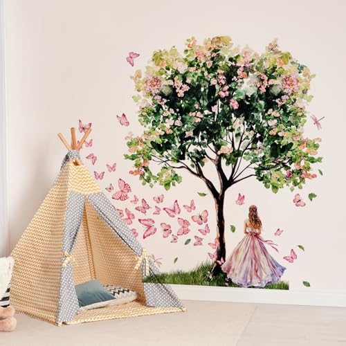 Vinilos decorativos de árbol floral para pared niña mariposa miniatura 2