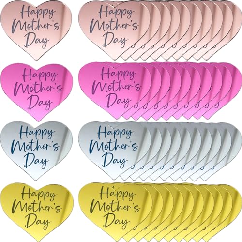 40Pcs Happy Mother's Day Cupcake Topper Acrylic Cake Disc Mirror Heart Cake Topper Engraved Mothers Day Cake Topper Heart Picks Cupcake Decorations for Birthday Mother's Day Gifts Party Decor