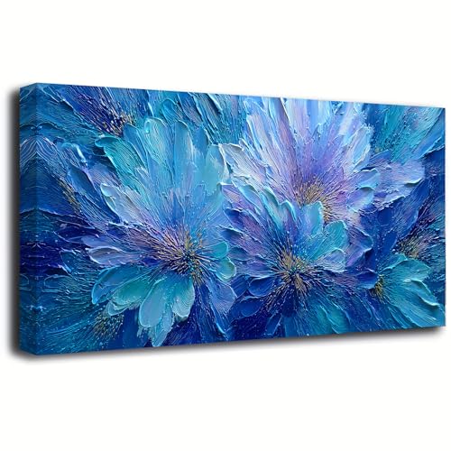Blue and Purple Flowers Picture Print Canvas Wall Art Living Room Dining Room Office Study Bedroom Wall Decor Floral Wall Art Prints Modern Blue and Purple Landscape Artwork Waterproof - 20x40 inches