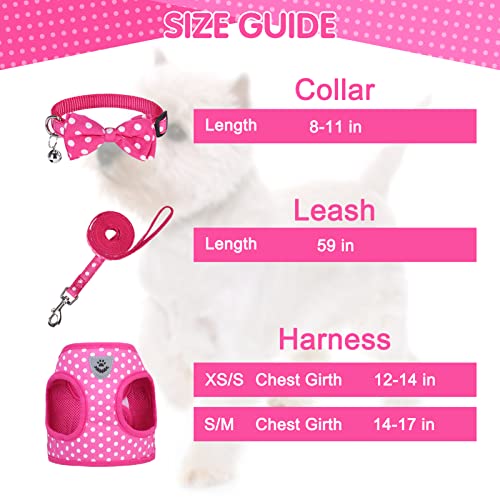 Dog Harness And Leash Bow-Tie Collar Set - Adjustable Polka Dot Dog Harness With Reflective Design, Quick Release & Escape-Proof Vest Harness With Breathable Mesh For Tiny Puppies And Small Dogs #TOP1
