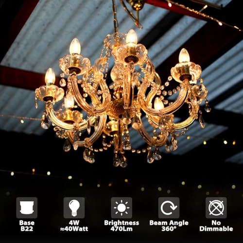 Image of Vintage 4 Watt LED Filament Candle Bulb,Clear Glass Edison Style,B22 Holder Base Warm White Light, Energy Saving Candle Bulb for Pendant & Wall Lamps(PACK OF 1)