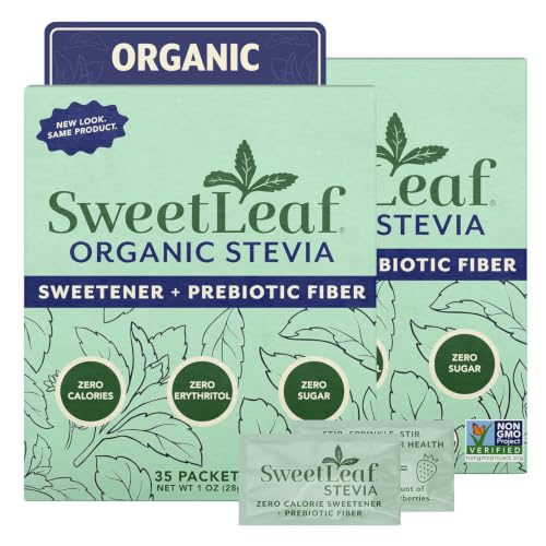 Image of SweetLeaf Stevia Powder Sweetener, Sugar Free - 35 Packets (2 Pack) | Zero Calorie Sweetener No Erythritol, Stevia Leaf Extract, Natural Sugar Substitute for Coffee & Baking, Prebiotic Fiber