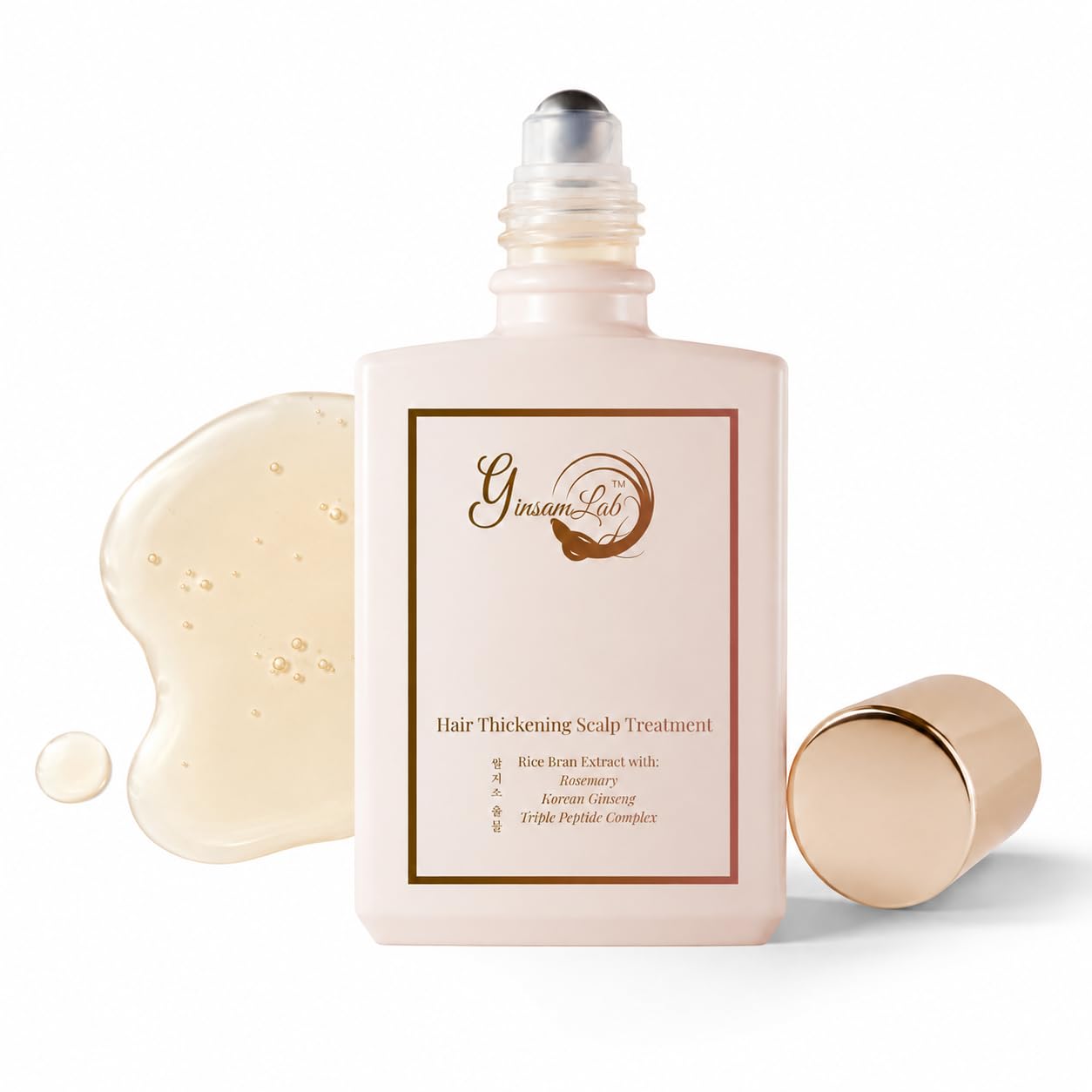Rice Water Hair Growth Scalp Serum with Copper Peptides, Korean Ginseng & Caffeine – Hair Thickening Scalp Treatment for Thin & Fine Hair, Roller Ball 30 mL / 1 fl oz