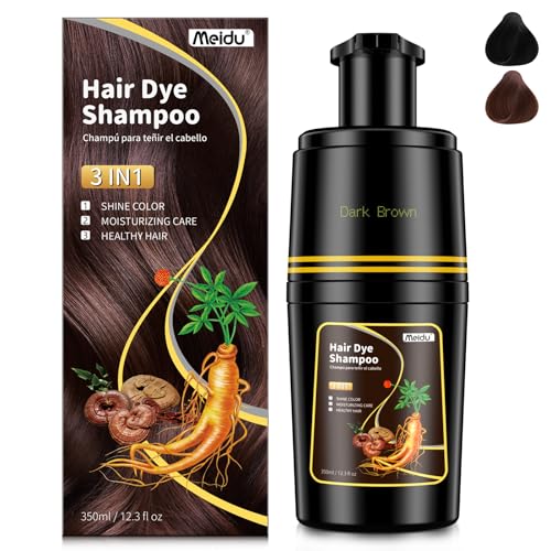 IIIMEIDU Shampoo De Tintura De Cabelo Para Cabelos Grisalhos, marrom escuro Hair Dye Shampoo 3 em 1 para mulheres e homens, xampu colorido semipermanente para cobertura de cabelos grisalhos, tintura instantânea natural para cabelos com ingredientes à base de ervas, 350 ml
