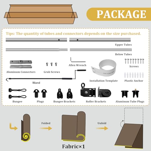 Image of Artpuch Patio Shades Roll Up Outdoor Roller Shade with Spliced Design, 8' W x 8' H Cordless Outside Blinds Cloth for Porch Pergola Gazebo, Grey