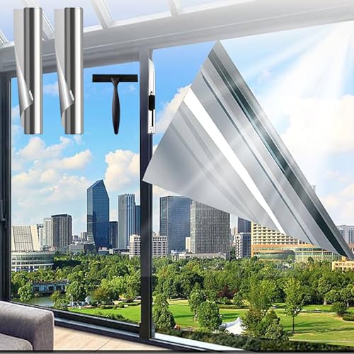 Vinilos Espejo para Ventanas,2PCS Vinilo Espejo Unidireccional,Lámina Espejo Ventana,Vinilo Ventana Anti Sol,Lámina Protector Solar Privacidad,Vinilos para Cristales Efecto Espejo,Protección Solar UV