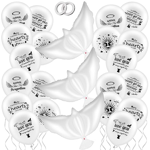 Prasacco Juego de 23 globos conmemorativos de paloma que se liberan en el cielo, globos de helio de recuerdo funerario, decoraciones conmemorativas para condolencia, funeral, aniversario, servicios