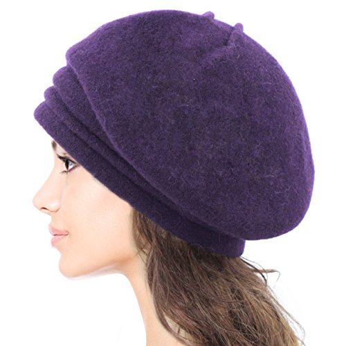 Dahlia Women's Winter Hat - Wool Cloche/Bucket Hat, Slouch, Flower, Violet #TOP2