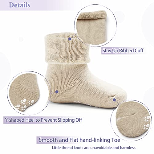 Baby Winter Socks Non Slip Warm Socks with Grips for Baby Boys Girls Fuzzy Terry Stars Color 6 Pack2