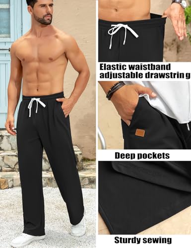 Men's Lounge Pants Wide Leg Drawstring Elastic Waist Casual Trousers Lightweight Travel Pants with Pockets2