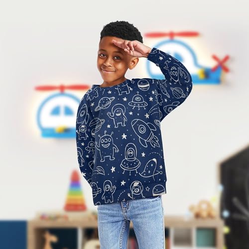 JUNZAN Space Stars Blue Little Boys Pullover Hoodie Crewneck Sweatshirts for Boys Sports 4T4