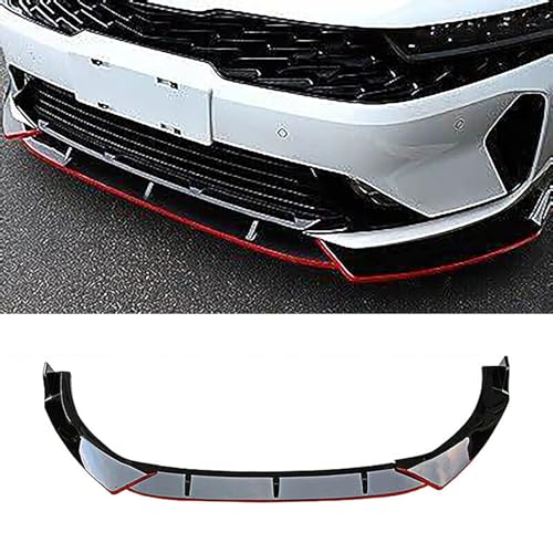 NINTE Front Lip for Kia K5 EX LX LXS GT GT-Line All Model 2021 2022 2023 2024 2025 ABS Gloss Black with Red Line Bumper Spoiler Splittber Body Kits Guard Front Chin Splitter 3 PCS