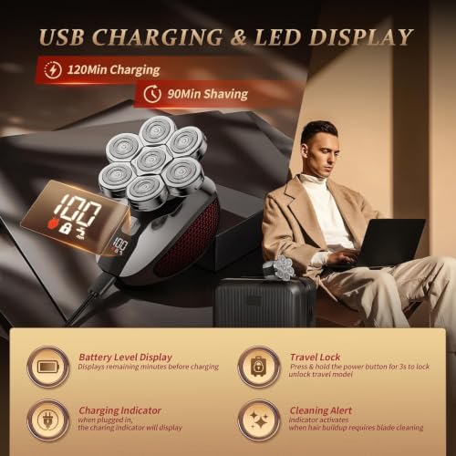 Image of Head Shavers for Bald Men, Professional 5-in-1 Electric Head Shaver Grooming Kit, 7D Floating Wet & Dry Electric Razor for Bald Heads with LED Smart Display & Type-C Charging for Hair /Face /Beard