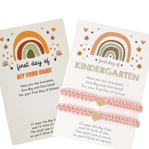 First Day of Kindergarten Bracelets for Mommy and Me Back To School Gift Matching Bracelets, Mother Daughter Bracelets Pre-K Gifts for Girls Boys, Heart Wish Adjustable Bracelets