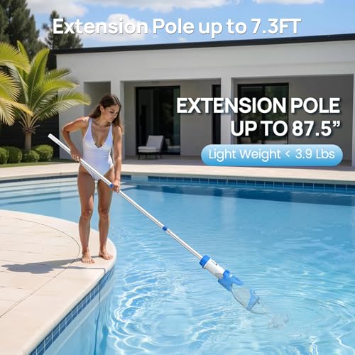 Image of Consciot Pool Vacuum for Above Ground & Inground Pool, 22 GPM Suction Handheld Cleaner with 7.3FT Telescopic Pole, 2L Capacity, 60-Min Runtime, 2 Filters; Ideal for Spa, Hot Tub & Stairs