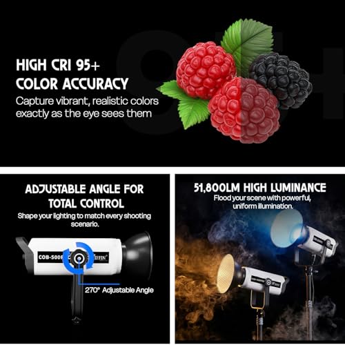 Image of HIFFIN (COB-500 Pro) 500W Bi-Color Continuous LED Video Light with Bowens Mount, Remote Control & Silent Cooling Fan, AC Power, 2800K-6800K CCT., 51800 Lux @1m, CRI 95+, Ideal for Photo & Videography