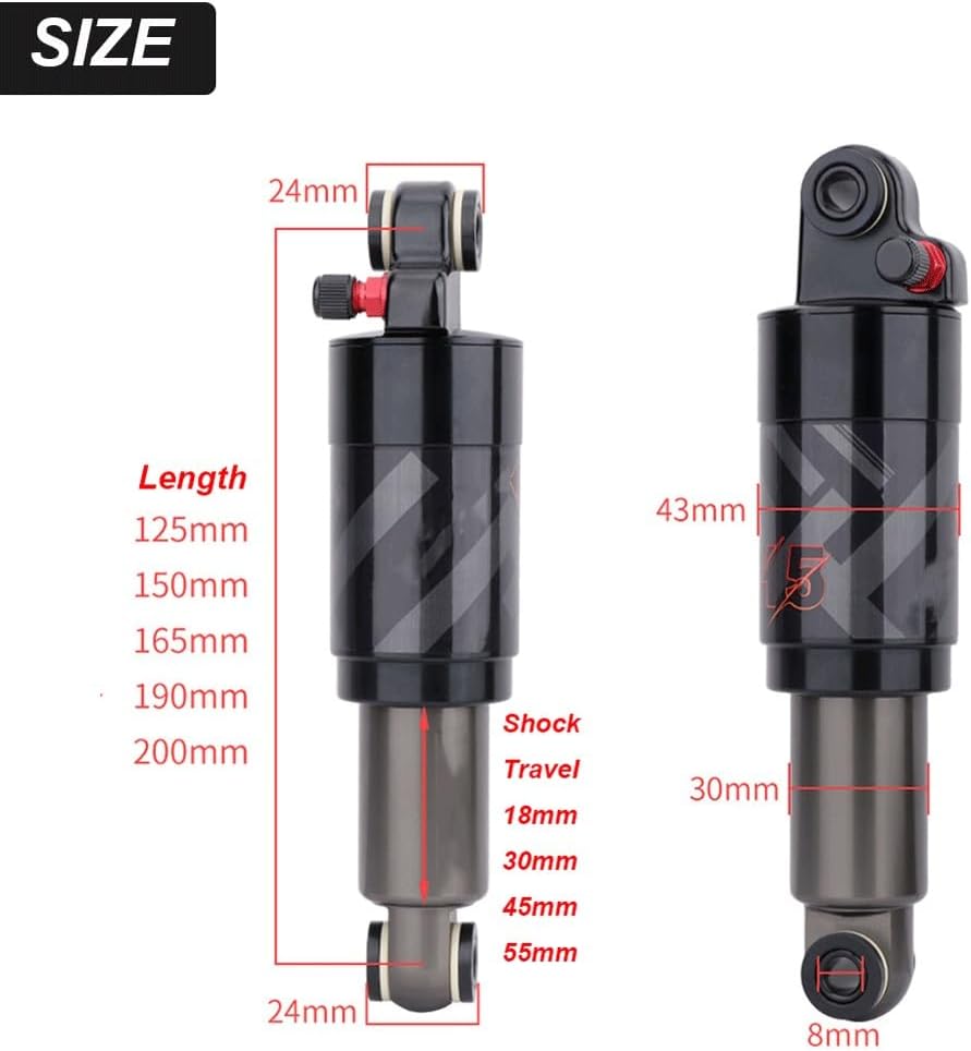 Mountain Bike Air Rear Shock Absorber, XC Soft Tail Frame Mountain Bike Folding Bike 125/150/165/190mm Rear Shock Absorber Suspension (Size : 165mm)
