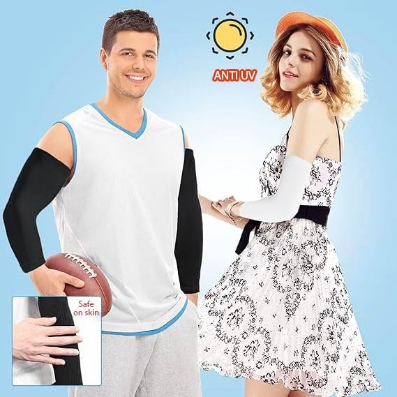 2 Pair Compression Leg Sleeves and Arm Sleeve,UV Protection & Full Leg Coverage,Anti-Slip Silicone Grip,White & Black - Image 6