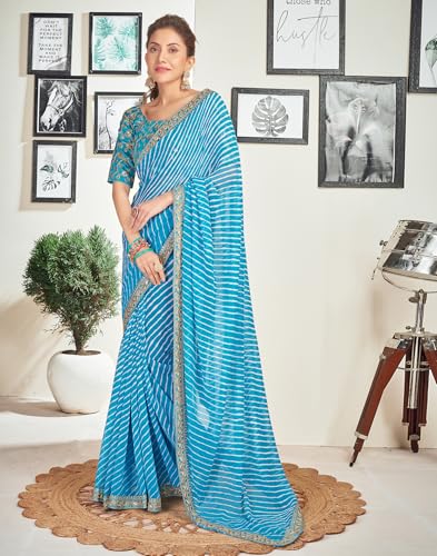 Image of SIRIL Women's Georgette Bandhani Printed Saree With Unstitched Blouse Piece