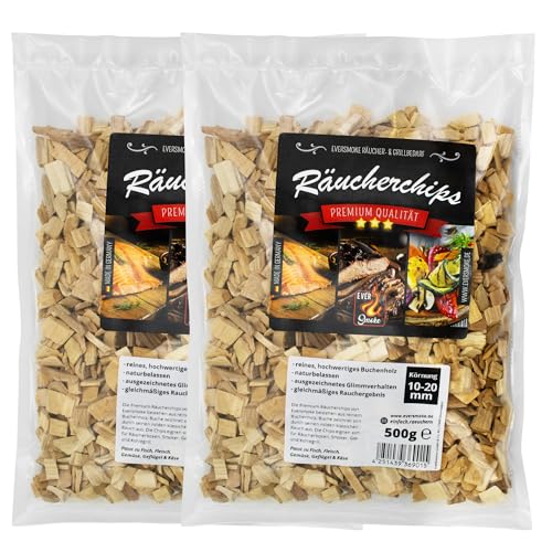 Premium Räuchermehl & -chips aus Buchenholz I 1kg I verschiedene Körnung (Chips 10 0-20 0mm (2x 500g))