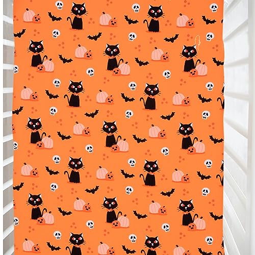 Image of Cloele Halloween Crib Sheet,Pumpkins Cats,Baby Nursery Sheet,52x28in | Fitted Crib Sheet for Boys Girls,Standard Crib and Toddler Mattresses,Cozy Bed Sheet,Infant Toddler Sheet