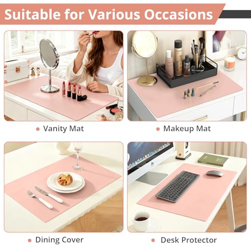 Image of LovePads Makeup Mat for Vanity, 16 x 32 Dual-Sided Desk Pad & Vanity Cover Top, Waterproof PVC Protector Mat for Dresser, Nail Art, Craft Tables (Pink+Silver)
