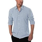 Manwan walk Men's Plaid Button Down Shirts Regular Fit Long Sleeve Casual Business Shirts Blue M