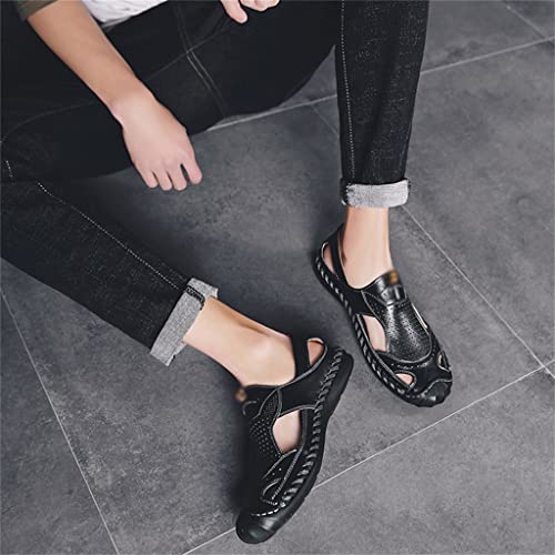 Shoes Men's Sandals Genuine Leather Beach Shoe Hollow Cut Out Flats Casual Sandals(40)4