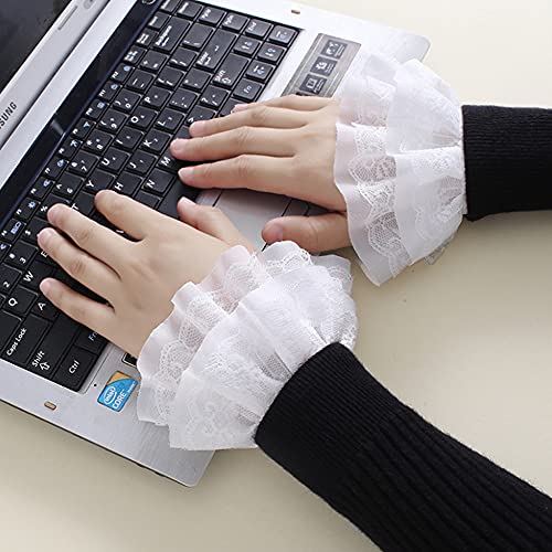 Elegtiskas Lolita False Sleeves Wrist Cuffs Floral Layered Lace Cuff3