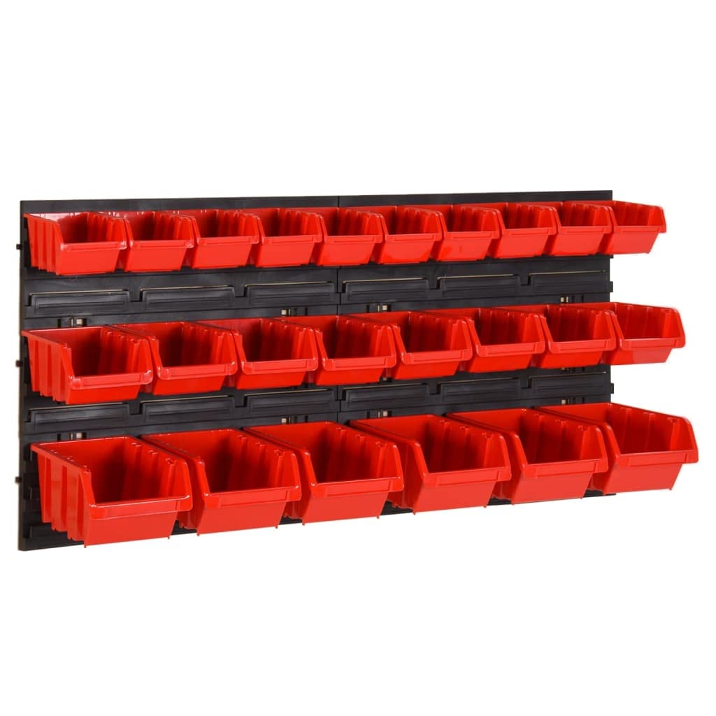 Set estantes Taller 26 pzas Polipropileno Rojo y Negro 77x39 cm,Organización y Almacenamiento de Herramientas,Armarios para Herramientas,2.11kg-152204