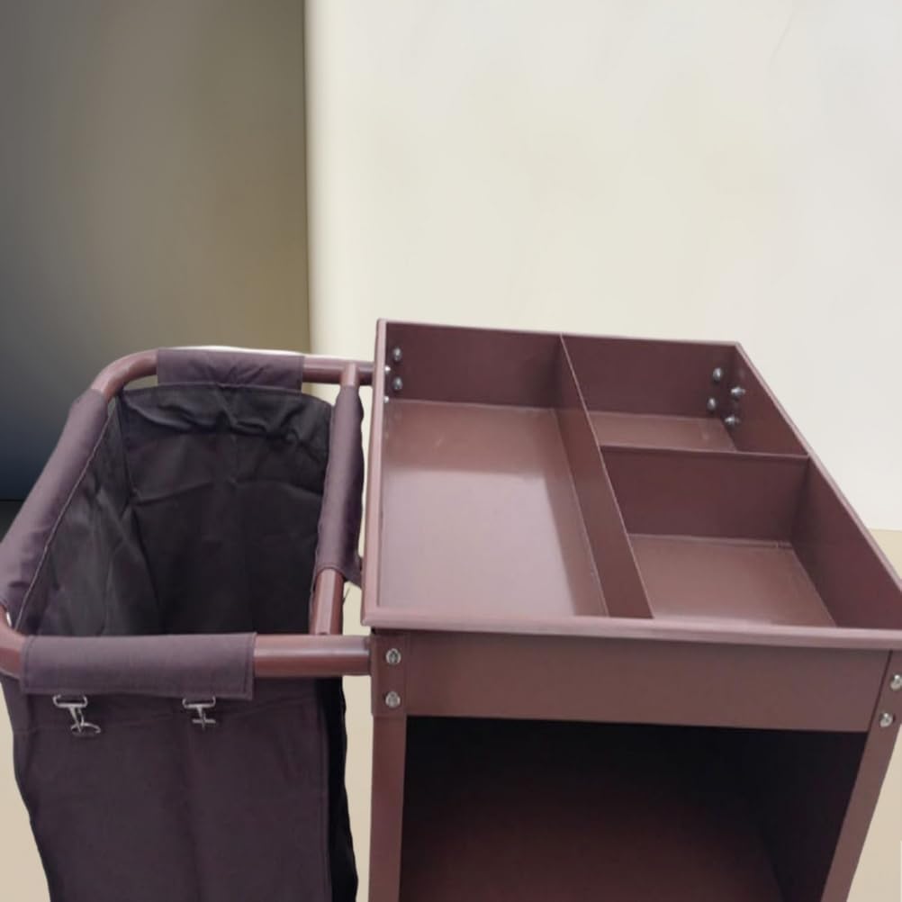 Cleaning Cart Commercial Traditional Janitorial Cleaning Cart, 3 Shelves Housekeeping Caddy with Bag for Office, Hotels, and Apartment,Brown