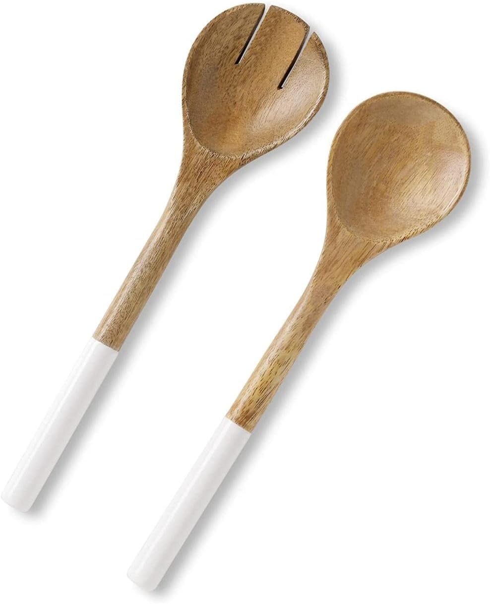 Salad Servers or Salad Tongs | Set of 2 (12") Serving Spoons in Kitchen Essentials or Salad Hands Set | Wooden Salad Tongs for Serving | New Home Essentials