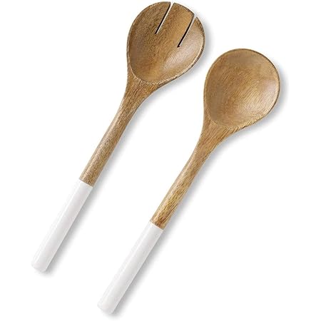 Folkulture Salad Servers or Salad Tongs, Wooden Utensils for Serving Salad, Salad Forks or Salad Tongs for Serving, Salad Sling, 12-inch Spoon and Fork Set, Mango Wood, White