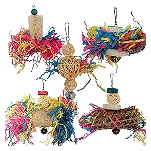 Vogelspeelgoed 5 stks Parrot Speelgoed Set Kleurrijke Vogel Kauwen Foerageren Hangende Loofah Speelgoed voor kleine…