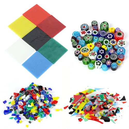 4 Bags COE90 Fusible Glass Fusing Supplies 112g Millefiori Glass Glass frit Opal Glass Confetti Glass Assorted Fusible Glass for Microwave Kiln Glass Fusing Mosaic Art (Mix 112g)