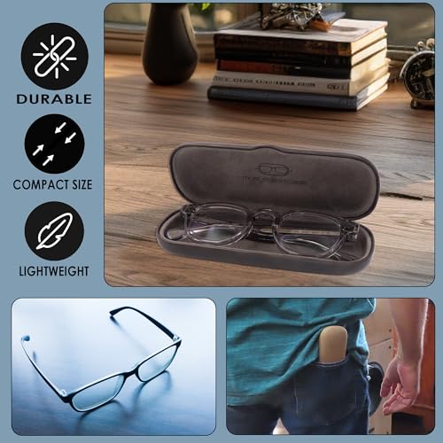 Image of MyEyeglassCase Men Small Glasses case - Eyeglasses Hard Shell Holder Pouch & Cloth-Reading Slim & Narrow Case Heavy Duty