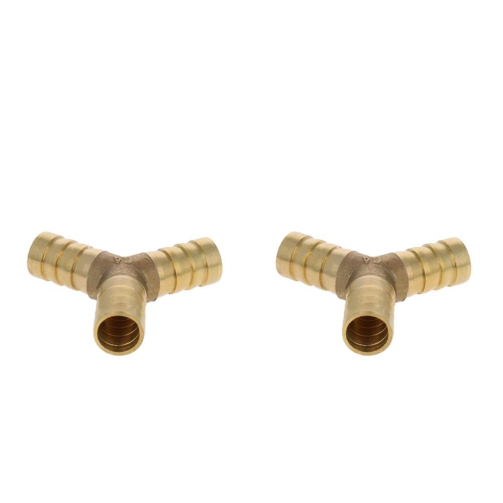 Othmro 2Pcs 12mm 3 Way Hose Barb Fitting Equal Barbed Y Shaped Brass Tubing Joint Splicer Mender Adapter Union, for Oxygen Tubing Pipe Household Fuel Gas Liquid Air Gold