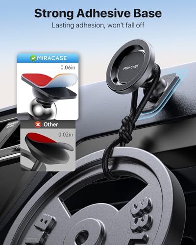 Image of miracase Upgrade for MagSafe Car Mount [33+LBS Strong Suction & 2200gf Magnetic] Small Phone Holders for Your Car Dashboard, 360 Adjustable Car Phone Holder Mount for iPhone Garmin GPS