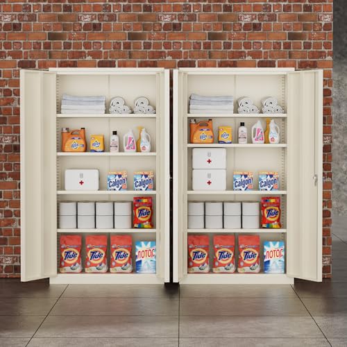 Image of Greenvelly 72 inch Metal Storage Cabinet with Locking Doors and 4 Adjustable Shelves, Lockable Steel Cabinet for Home Office, Garage, Shop, School (Grey 36 inch W x 18 inch D)