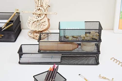 Annova Netz-Schubladenschrank und Regal, Organizer, Aufbewahrungskorb, für Schule, Büro, Zubehör, 2 Stück (Black, 15x7.5x5cm)