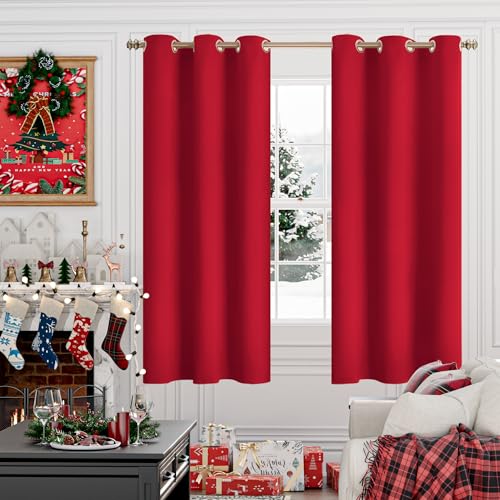 Image of YoungsTex Red Blackout Curtains 68 Inches Length for Living Room - Thermal Insulated with Grommet Room Darkening Drapes Christmas Decor for Bedroom, 2 Panels, 42 x 68 Inch