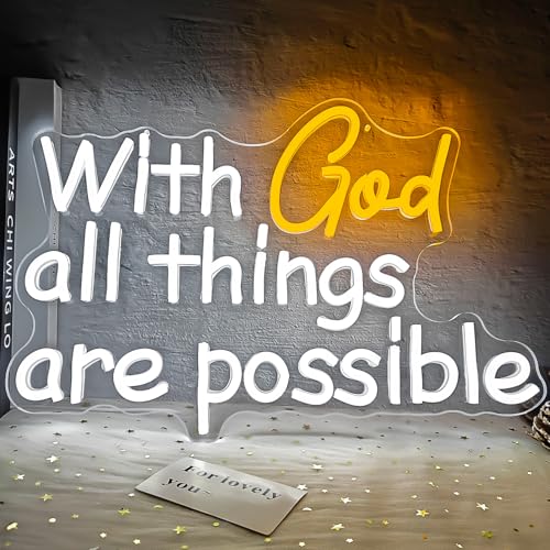 Image of With God All Things Are Possible Neon Sign God Neon Lights for Wall Decor Light Up Religious Scripture Christian Bible Verses Sign Bibical Neon Wall Art