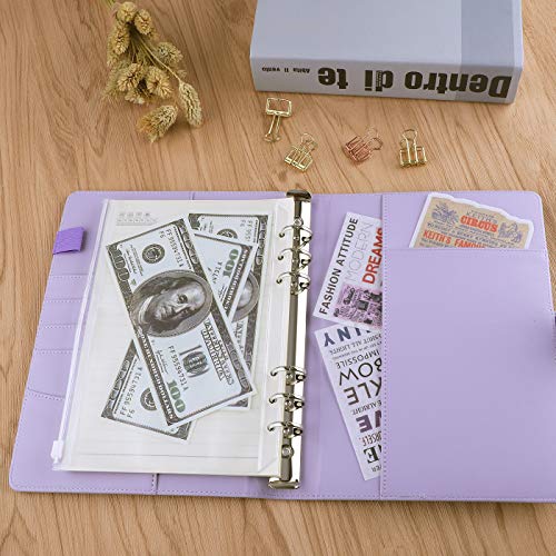 Image of Antner A5 PU Leather 6 Ring Notebook Binder Cover for Refill Paper, Refillable Loose Leaf Personal Planner Organizer With Magnetic Buckle, Purple
