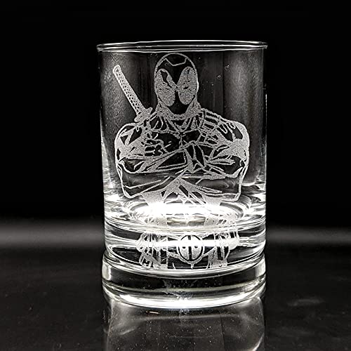 DEAD POOL  Engraved Whiskey Glass Rocks Glass  Perfect Superhero Gift